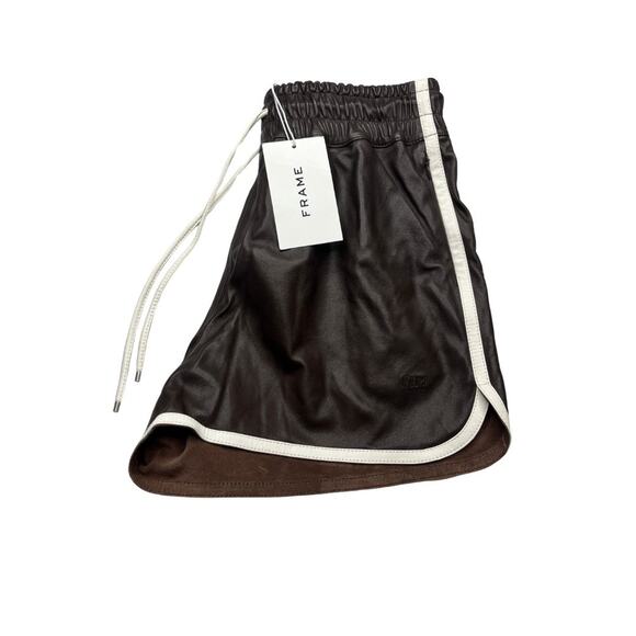 9-45 FRAME Men's Gym Shorts 100% Lamb Leather Brown Small - Picture 8 of 8
